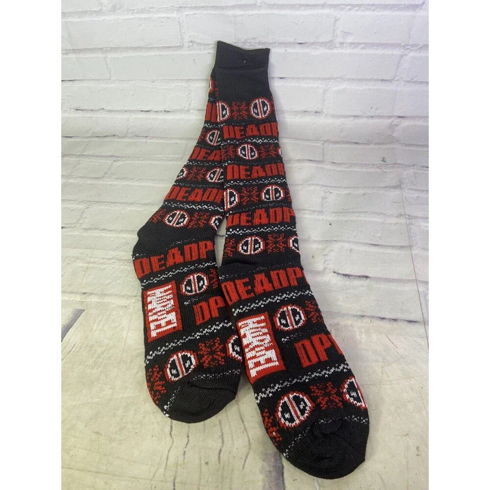 Marvel Deadpool Men’s Thick Heavy Knit Crew Knee Socks 1 Pair Shoe Size 8-12